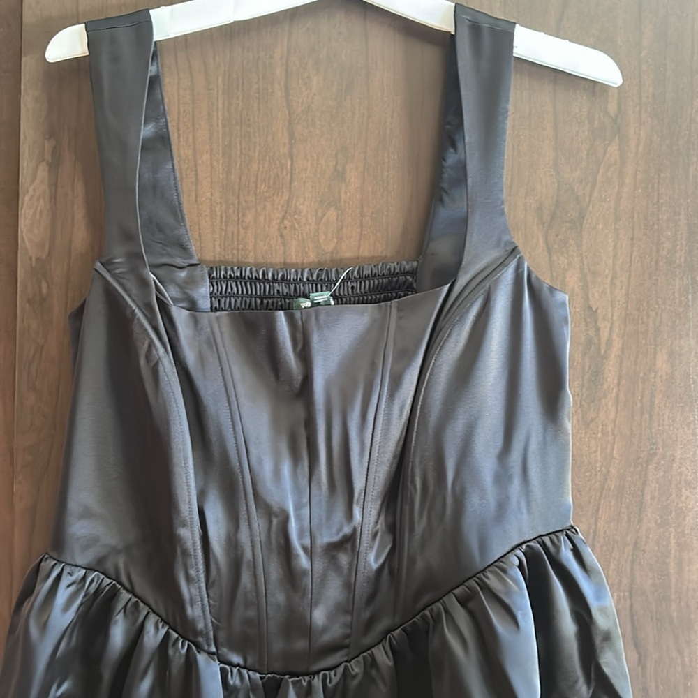 Wild Fable Black Fit & Flare Landscape satin Mini Dress large women’s new w tag - Picture 3 of 11